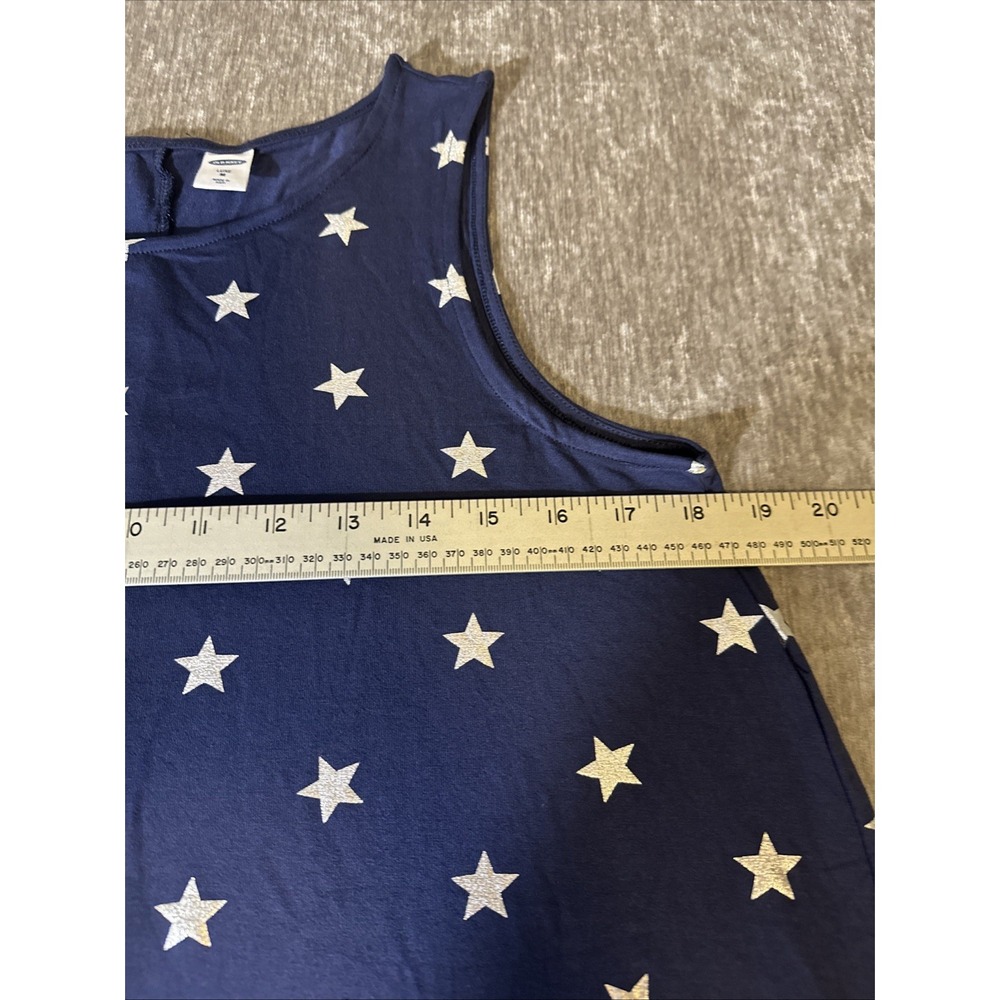 Old Navy Tank Top Womens Medium M Blue Silver Stars Luxe Sleeveless Stretch Knit - Picture 5 of 10